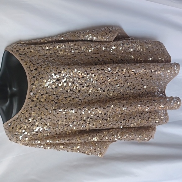 CHICO'S BATWING SEQUINED semi-sheer Top Gold/tan - Picture 1 of 5